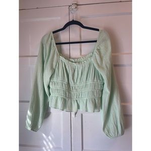 Puff Sleeve Square Neck Smocked Waist Top in Mint